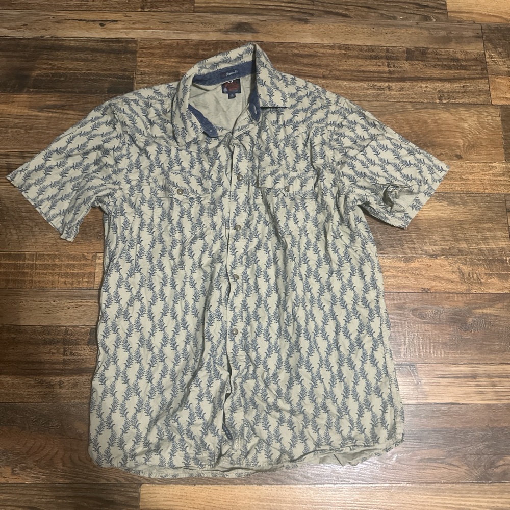 Men's Beige and Blue Patterned Shirt